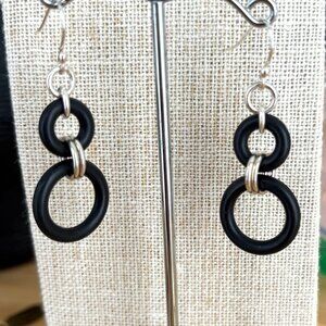 Solid Sterling Silver and Nitril Hoop Earrings NWOT Hand made
